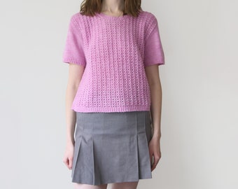 boxy knitted pink short sleeves blouse, S-M