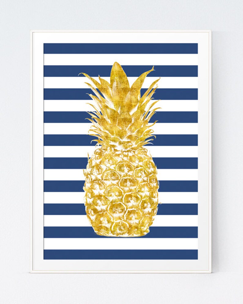 Gold Pineapple With Navy Stripes Background Blue and Gold Etsy Canada
