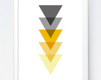 Shadows of Grey and Yellow Abstract Print, Mustard and Gray Minimalist Art, Gold and Grey Wall Art, Home Wall Art Triangle, INSTANT DOWNLOAD