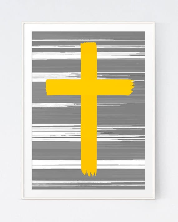 Grey Yellow Abstract Cross Watercolor Print Office Decor Etsy