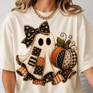 Patchwork-Geister-Kürbis-Halloween-Shirt-Design (Digitaler Download)