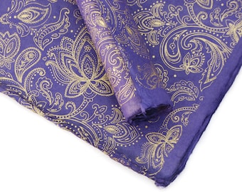 Lokta Wrapping Paper, Gold Paisley Flora Print on Cornflower, Hand made and Fair Trade