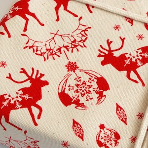 Organic Cotton Fabric Gift Wrap, Christmas Reindeer & Baubles Eco Wrapping Plastic Free image 2