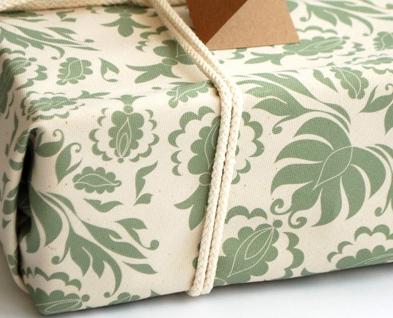 Reusable Cotton Gift Wrap Quiet Damask print zero waste plastic free gift wrapping