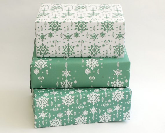 Recycled Wrapping Paper, Christmas Snowflakes, White and Dusky Teal, Eco  Friendly Inks, Plastic Free 