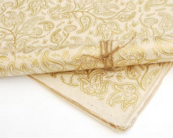 Lokta Wrapping Paper, Gold Paisley Print on Natural, Hand made and Fair Trade