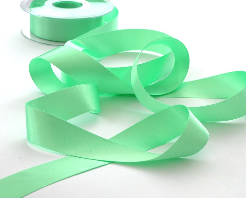 Mint Green Double Satin Ribbon 25mm 1 inch width, Berisfords shade no. 56 image 1