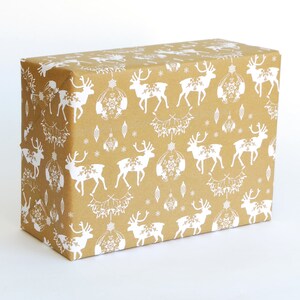 Recycled Wrapping Paper, Christmas Reindeer Baubles and Snowflakes, eco friendly inks image 6