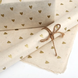 Gold Hearts on Hand made and Fair Trade Lokta Paper, Natural Giftwrap