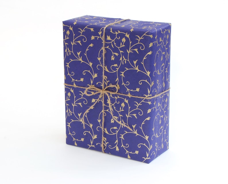 Lokta Wrapping Paper, Gold Floral on Cornflower Blue, Hand made and Fair Trade image 4