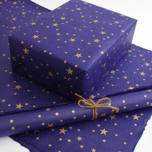 Lokta Wrapping Paper, Gold Stars on Hand made and Fair Trade Paper, Cornflower Blue image 4
