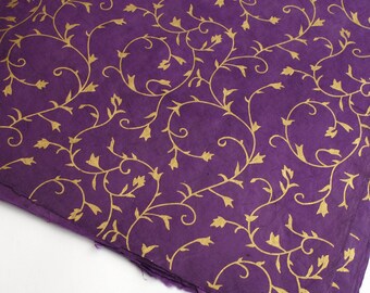 Lokta Wrapping Paper, Gold Floral on Purple, Hand made and Fair Trade