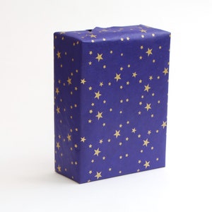 Lokta Wrapping Paper, Gold Stars on Hand made and Fair Trade Paper, Cornflower Blue image 2