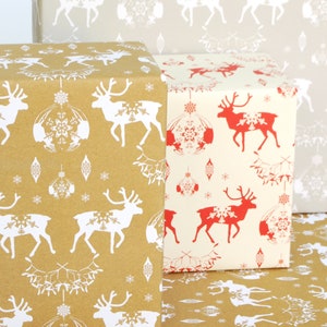 Recycled Wrapping Paper, Christmas Reindeer Baubles and Snowflakes, eco friendly inks image 4