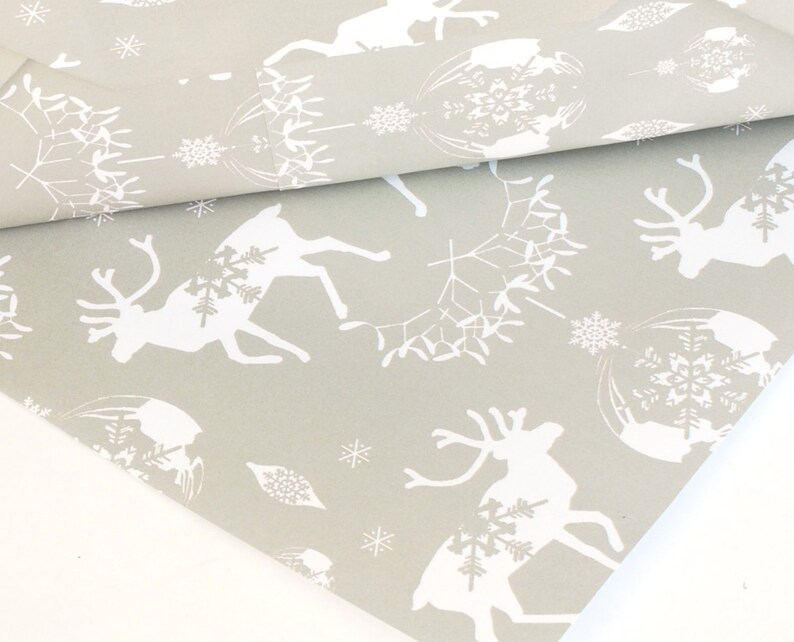 Recycled Wrapping Paper, Christmas Reindeer Baubles and Snowflakes, eco friendly inks image 2