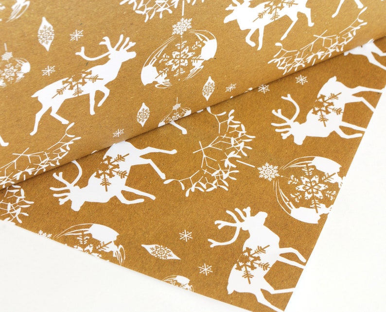 Recycled Wrapping Paper, Christmas Reindeer Baubles and Snowflakes, eco friendly inks image 8