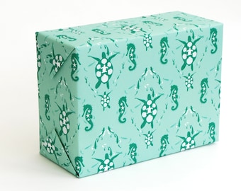 Recycled Wrapping Paper, Turtle Ocean Aquamarine, eco friendly inks, plastic free