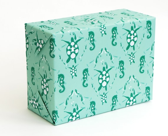 Recycled Wrapping Paper, Turtle Ocean Aquamarine, eco friendly inks, plastic free