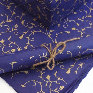 Lokta Wrapping Paper, Gold Floral on Cornflower Blue, Hand made and Fair Trade image 1