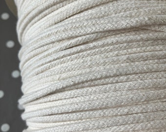 4mm Cotton Braid, 16 Plait, Ecru Cord, Made in Britain