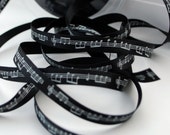 Musical Notes Ribbon, Double Satin 10mm (3/8) width, Black Ribbon