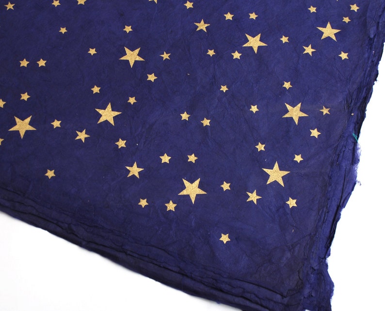 Lokta Wrapping Paper, Gold Stars on Hand made and Fair Trade Paper, Cornflower Blue image 3