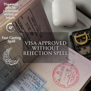 May include: An open passport featuring various international immigration stamps and visa pages, accompanied by a white wireless earbud charging case and a black patterned accessory with a gold-tone metal letter D emblem on the side.