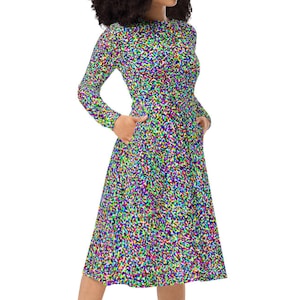 Vaporwave dress. Long sleeve, midi length with pockets.