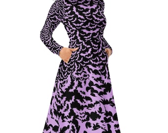 Bats dress: Black, Lilac. Midi length.