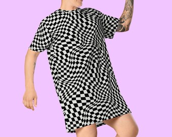 Checkerboard Op art t-shirt dress