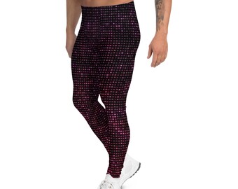 Mens Leggings Black Orange Patterned Running Tights, Alt Clubbing Leggings,  Gym Yoga Pilates Compression Pants, Cyberpunk Cosplay Rave Gear 