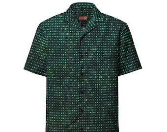 Cyber Button-Up Shirt, Green Pixel Matrix