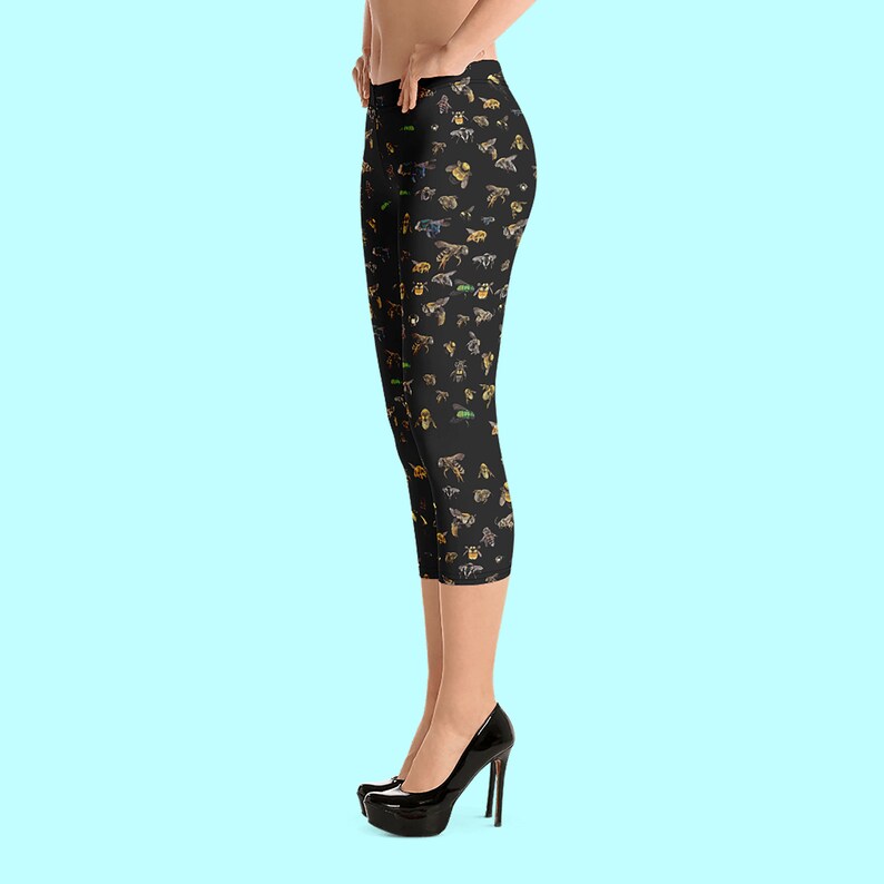 Bees Capri Leggings Bee leggings Comfy Vibrant nature print Everyday leggings Soft feel Save the bees. Bee print fashion leggings