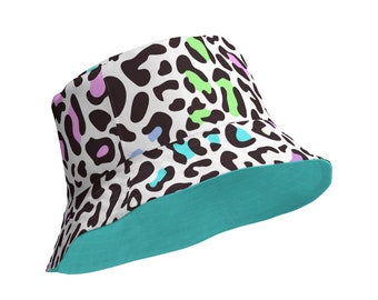Leopard Bucket Hat, Black and White with Pastel Spots