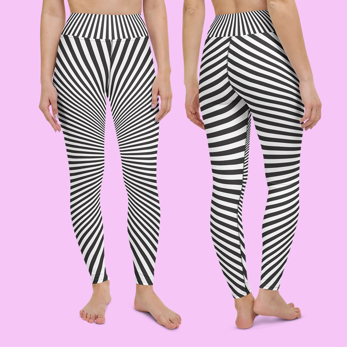 Striped Yoga Leggings. - Etsy New Zealand