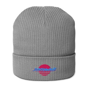 Classic ribbed beanie. Synthwave in retro front in bright blue with hot pink shadow over a sunset in hot pink.
6 colours available.
Oxford Navy
Black
Light Avio Blue
Light Grey
Leaf Green
Mustard Yellow.
Light Grey shown.