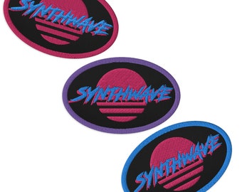 Synthwave Patch High-Density Embroidery Pink and Blue Sunset Choose Border Color