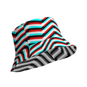 Reversible bucket hat. Chevrons Glitch