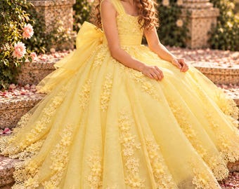 Handmade Lace Flower Girl Dress, Tulle Layers, Birthday Party Dress for Girls,Princess Ball Gown (Customizable)