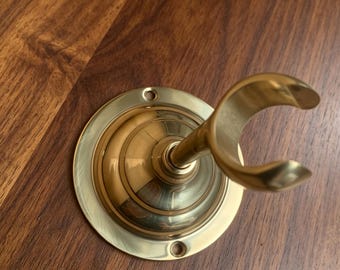 Unlacquered Brass Shower Head Holder, Solid Brass Handheld Shower Bracket, Wall Mount Shower Wand Holder, Bathroom Hardware, Living Finish