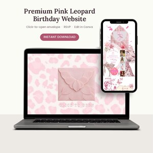 Pink Leopard Birthday Invitation Website, Canva Template, Animated Envelope, RSVP, Editable Digital Invite
