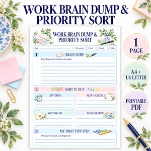 ADHD Work Brain Dump & Priority Sort Printable, Work From Home Task Planner, A4 US Letter PDF