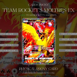 TCG Pocket Physical Custom Card Full Art Team Rocket's Moltres EX Team Rocket's Ambition | High Fidelity Proxy-samlarkort
