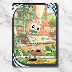 Rowlet EX Full Art Proxy-Karte | Fan-Art-Karte für Pokémon | Individuelle Sammlerkarte