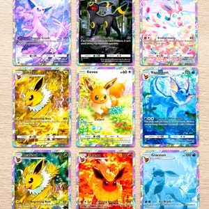 TCG Pocket Physical Cards - Eevee Full Set (9 Kort) - Anpassad Holografisk Proxy-samling