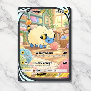 Mareep EX Full Art Proxy-kort | Immersiv Pokémon-fankonst | Anpassat samlarkort