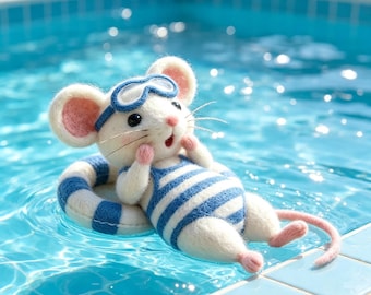 Mini ratón de fieltro de lana hecho a mano, figura decorativa de estilo rústico y original, regalo artístico único hecho a mano para amantes de los animales.