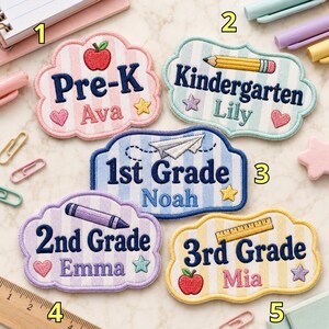 Custom Shape Grade Embroidered Patch Set, Personalized Name School Backpack Patch