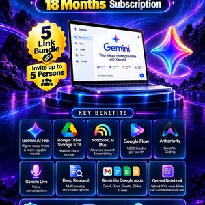 Google AI Pro 18 Months, Google Flow Subscription + 5TB Cloud Storage + Antigravity, Premium Access, Advanced AI Tools, Digital Activation