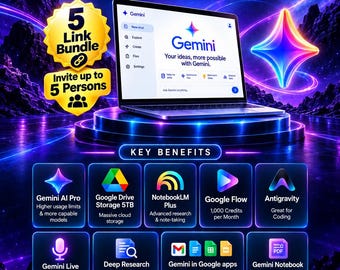 5x Google AI Pro 18 Months Subscription, Google Flow, 5TB Cloud Storage, Antigravity, Premium Access, Advanced AI Tools, Digital Activation